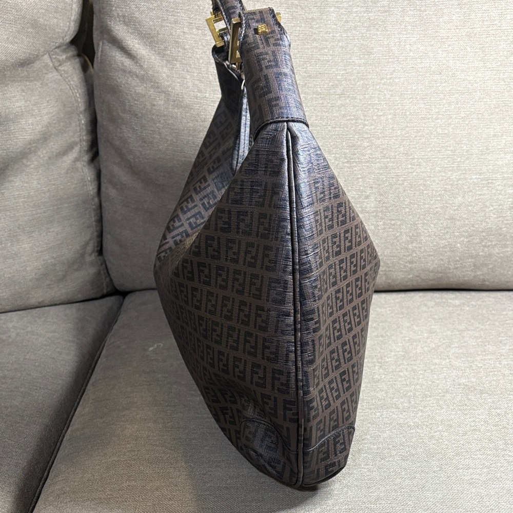 Authentic Fendi Dark Brown Zucchino FF Logo Hobo Bag with Gold-Tone Accents - Picture 6 of 15